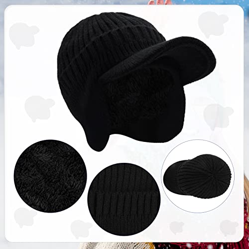 KINBOM Winter Beanie Hat, Men's Winter Visor Hat Winter Hat Knitted Earflaps Beanie Ski Beanie Hat Outdoor Fleece Hat for Men