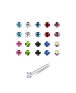 20 pack 925 sterling silver nose studs rings 2mm multi stones 22g