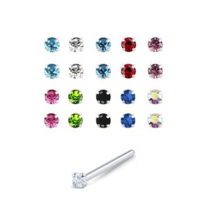 20 Pack 925 Sterling Silver Nose Studs Rings 2mm Multi Stones 22G