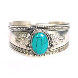 Boho One Stone Blue Stabilized-Turquoise Adjustable Cuff Bracelet | Jewelry for Men & Women