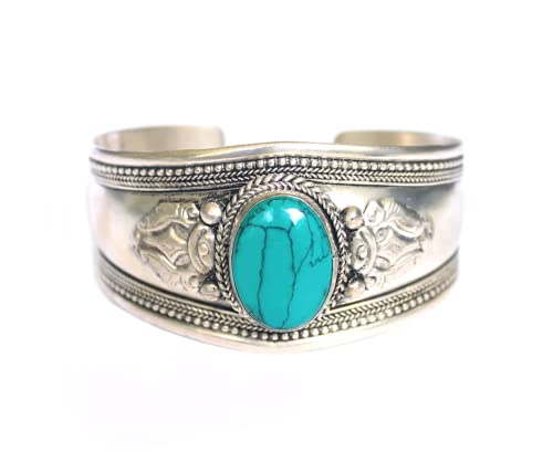 Boho One Stone Blue Stabilized-Turquoise Adjustable Cuff Bracelet | Jewelry for Men & Women