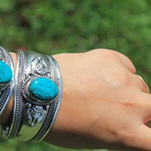 Boho One Stone Blue Stabilized-Turquoise Adjustable Cuff Bracelet | Jewelry for Men & Women