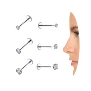 envyou 20g flat back earrings stud threadless hypoallergenic tragus cartilage piercing jewelry,small gold huggie hoop earrings sets for multiple piercing (e: silver 20g 6/8mm cz studs)