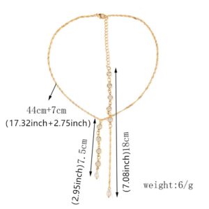 Jumwrit Pearl Backdrop Necklace Rhinestone Back Necklace Body Chain Gold Chain Bridal Back Necklace Love Heart Pendant Necklace Wedding Body Jewelry for Women Girls(Style 3)