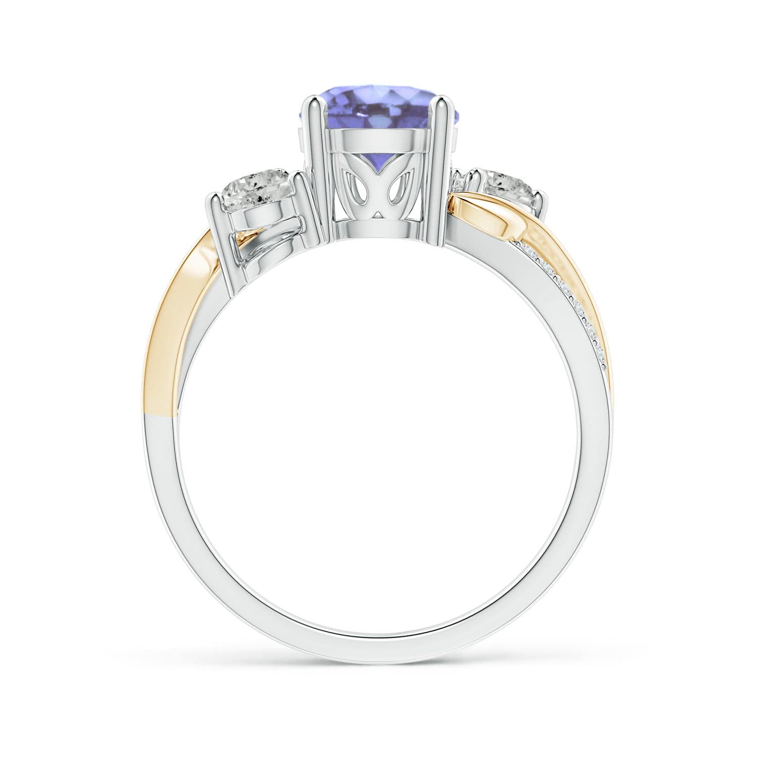 Angara Natural 0.5 Ct Tanzanite and 0.2 Ct Diamond Three Stone Ring for Women in 14K Yellow Gold (Grade-AA | Size-5mm) | December Birthstone, Birthday, Engagement, Anniversary Jewelry Gift For Women