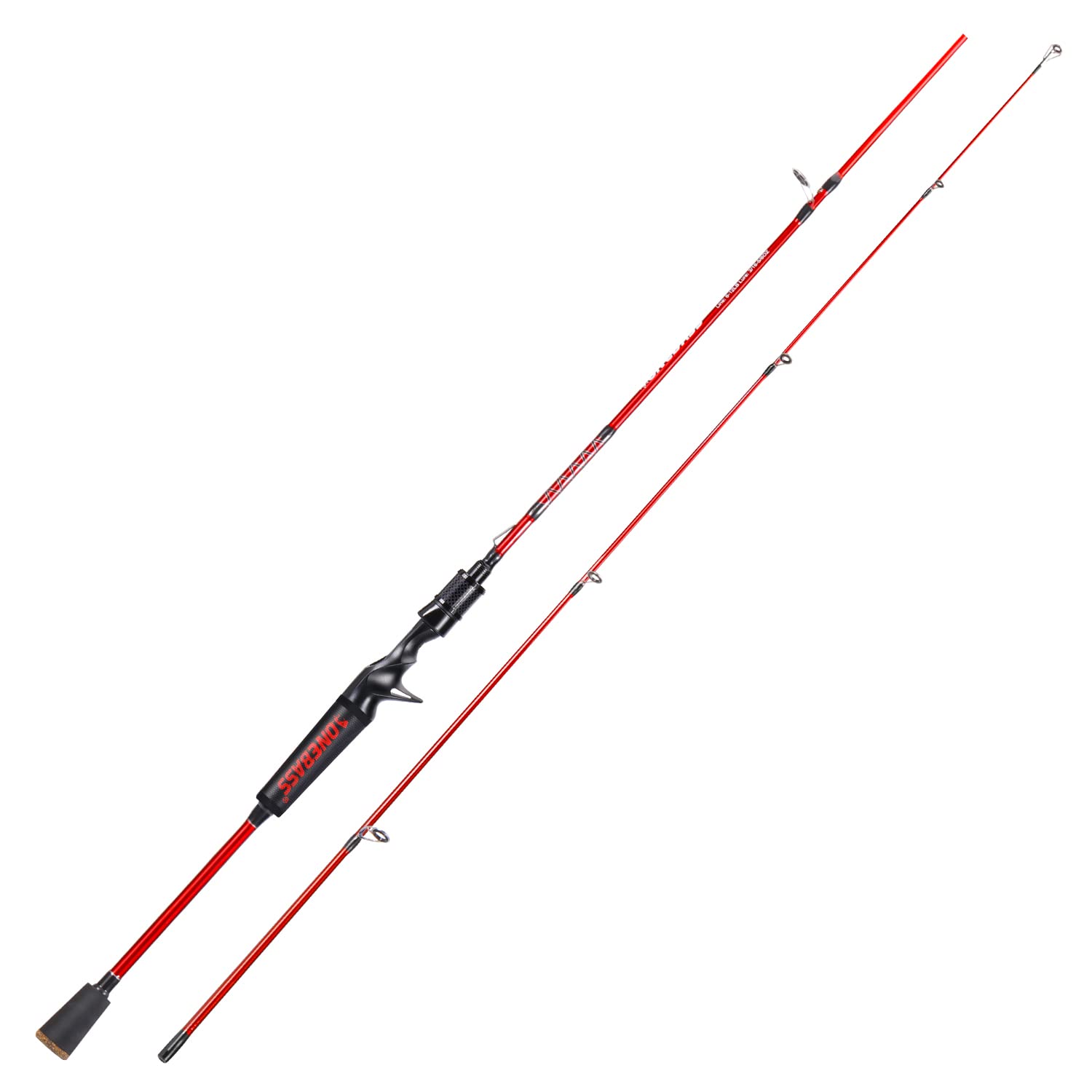 One Bass Fishing Rods,IM7 Graphite Spinning Rod & Casting Rod, 2 Pc Strong Quality Baitcasting Rod with Super Polymer Handle- 6' Casting -Red