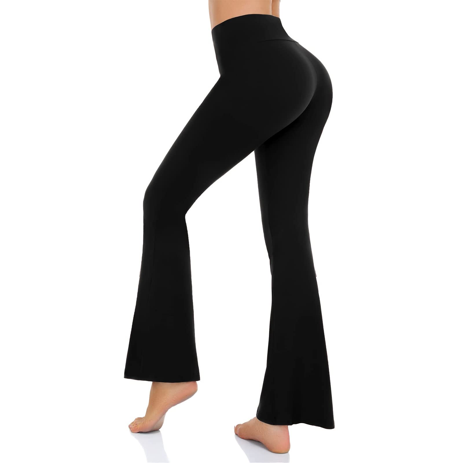 BECLOH Women's Casual Bootleg Flare-Yoga Pants V Crossover High Waisted Workout Pants Leggings(Black,M)