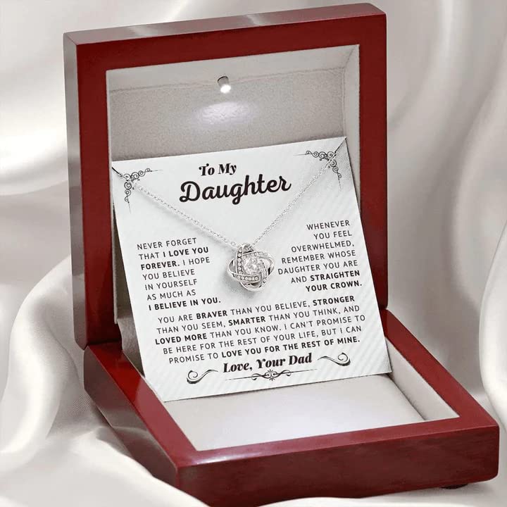 Fa Gifts Daughter Gifts From Dad, To My Daughter Necklace From Dad, Believe In Yourself Love Knot Necklace Gifts For Daughter On Birthday Gifts For Daughter, Stainless Steel, Cubic Zirconia