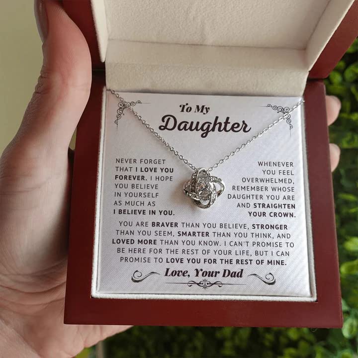 Fa Gifts Daughter Gifts From Dad, To My Daughter Necklace From Dad, Believe In Yourself Love Knot Necklace Gifts For Daughter On Birthday Gifts For Daughter, Stainless Steel, Cubic Zirconia