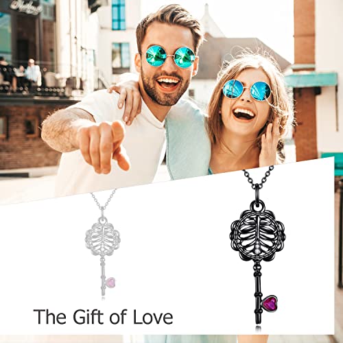 DAYLINLOVE Skull Necklace 925 Sterling Silver Black Skull Necklace Key Pendant Goth Necklaces Skull Key Jewelry Gift for Women