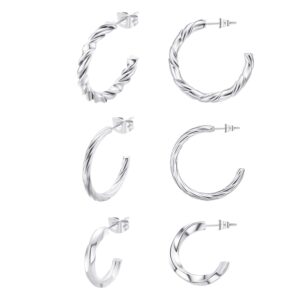 envyou 20g flat back earrings stud threadless hypoallergenic tragus cartilage piercing jewelry,small gold huggie hoop earrings sets for multiple piercing (silver 10/16/18mm)