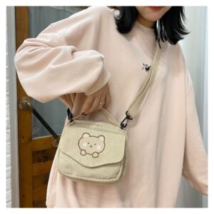 AWXZOM small cute Corduroy Crossbody bag min Kawaii Purse Crossbody Bag small Kawaii Wallet small Kawaii Crossbody Bag come with a duck pin (Beige)