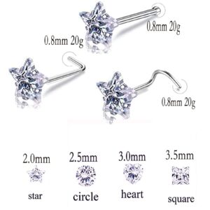 Carperton Nose Studs Nose Rings Studs Bone Nose Studs for Women Diamond Titanium Steel Nose Piercing Silver