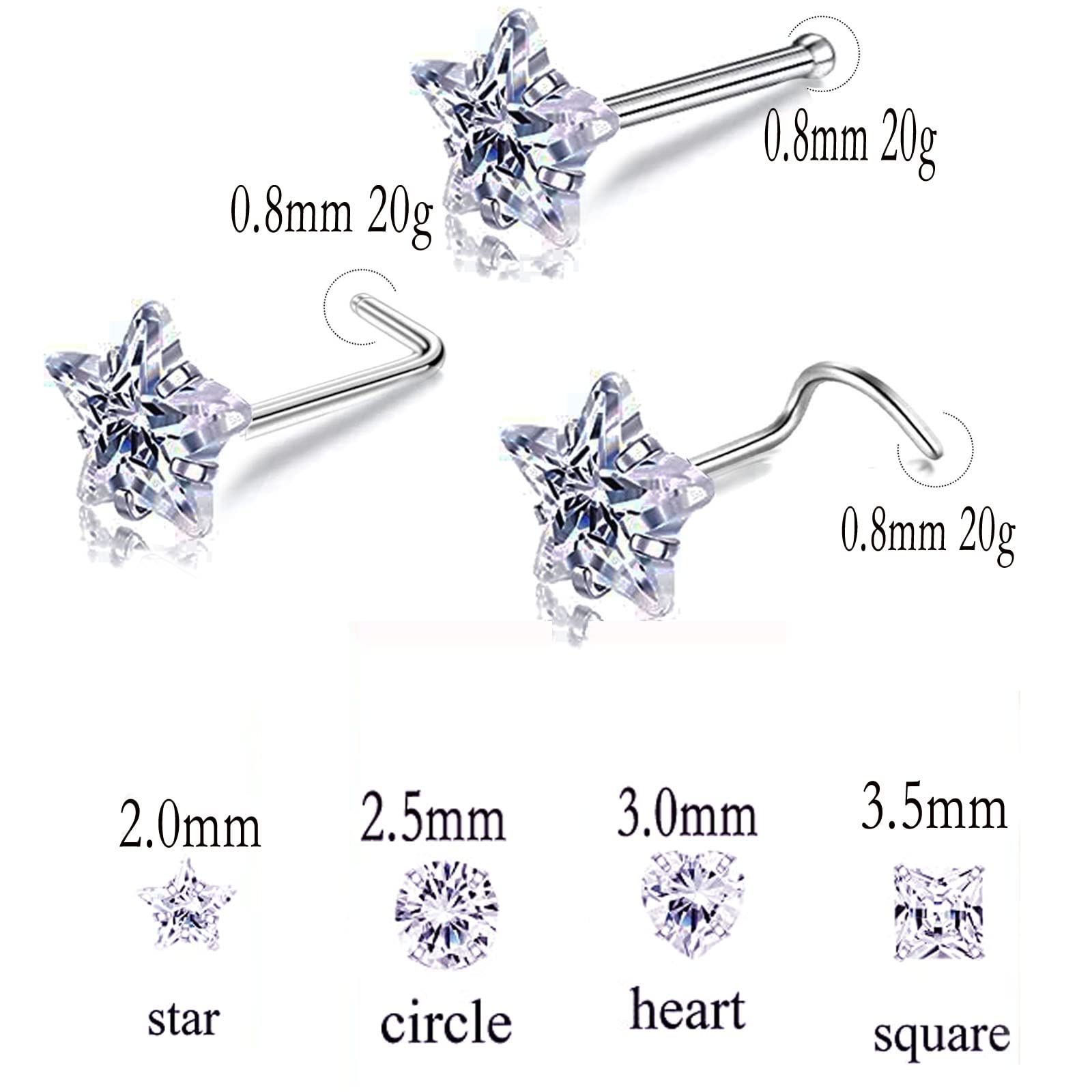 Carperton Nose Studs Nose Rings Studs Bone Nose Studs for Women Diamond Titanium Steel Nose Piercing Silver