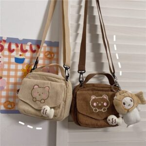 AWXZOM small cute Corduroy Crossbody bag min Kawaii Purse Crossbody Bag small Kawaii Wallet small Kawaii Crossbody Bag come with a duck pin (Beige)