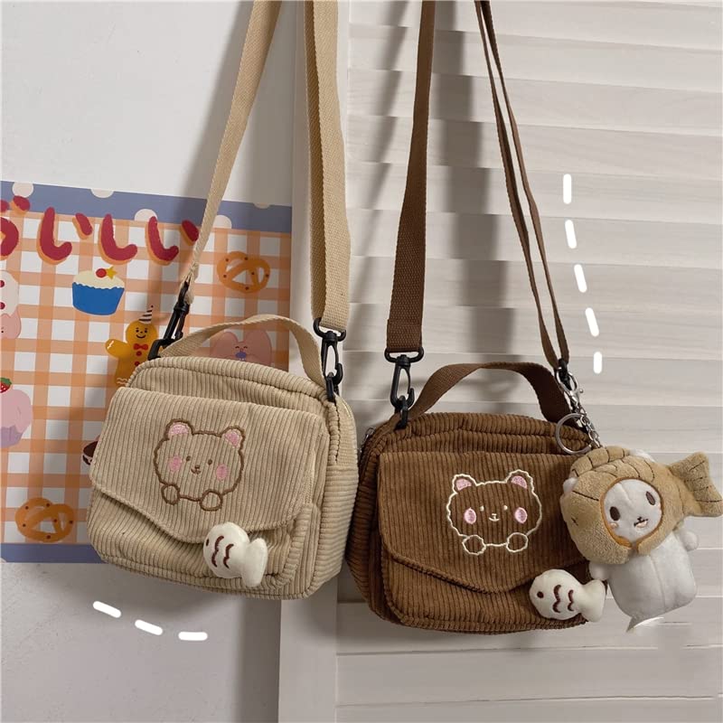 AWXZOM small cute Corduroy Crossbody bag min Kawaii Purse Crossbody Bag small Kawaii Wallet small Kawaii Crossbody Bag come with a duck pin (Beige)