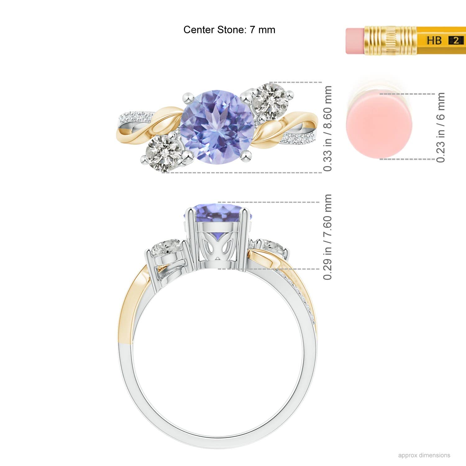 Angara Natural 0.5 Ct Tanzanite and 0.2 Ct Diamond Three Stone Ring for Women in 14K Yellow Gold (Grade-AA | Size-5mm) | December Birthstone, Birthday, Engagement, Anniversary Jewelry Gift For Women