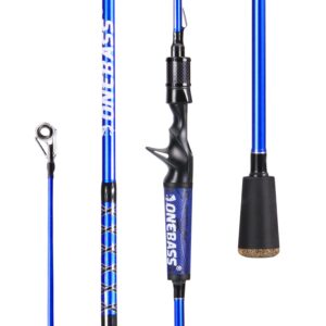 One Bass Fishing Rods,IM7 Graphite Spinning Rod & Casting Rod, 2 Pc Strong Quality Baitcasting Rod with Super Polymer Handle- 7' Casting -Blue