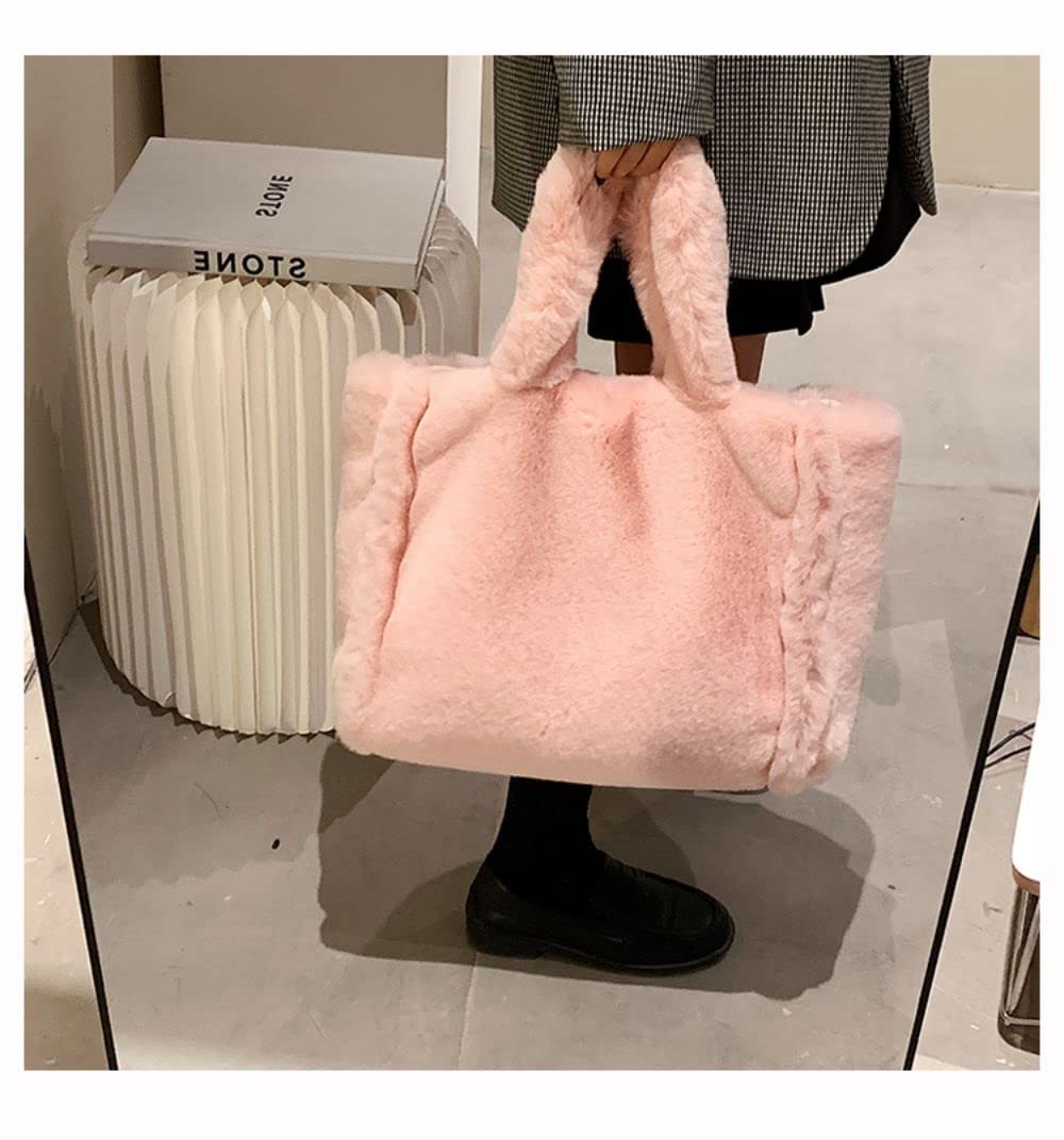 Large Fluffy Fuzzy Tote Bag Furry Purse Faux Fur Totes Shoulder Bags Women Plush Handbag Cute Winter Fashion Purses (pink)