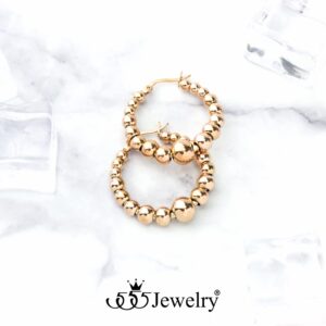 ‎555Jewelry Beaded Stainless Steel Hoop Earrings, Large Round Circle Beaded Steel Hoop Earrings, ‎Hoops Earrings for Women, Hypoallergenic Earrings for Women Hoops, Rose Gold