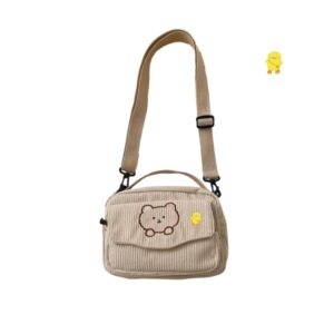 awxzom small cute corduroy crossbody bag min kawaii purse crossbody bag small kawaii wallet small kawaii crossbody bag come with a duck pin (beige)