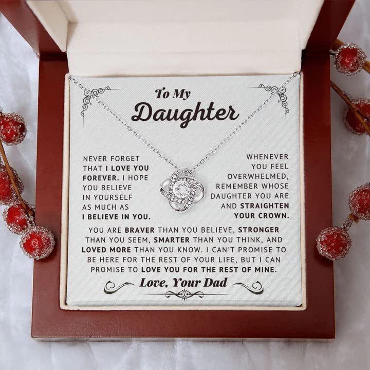 Fa Gifts Daughter Gifts From Dad, To My Daughter Necklace From Dad, Believe In Yourself Love Knot Necklace Gifts For Daughter On Birthday Gifts For Daughter, Stainless Steel, Cubic Zirconia