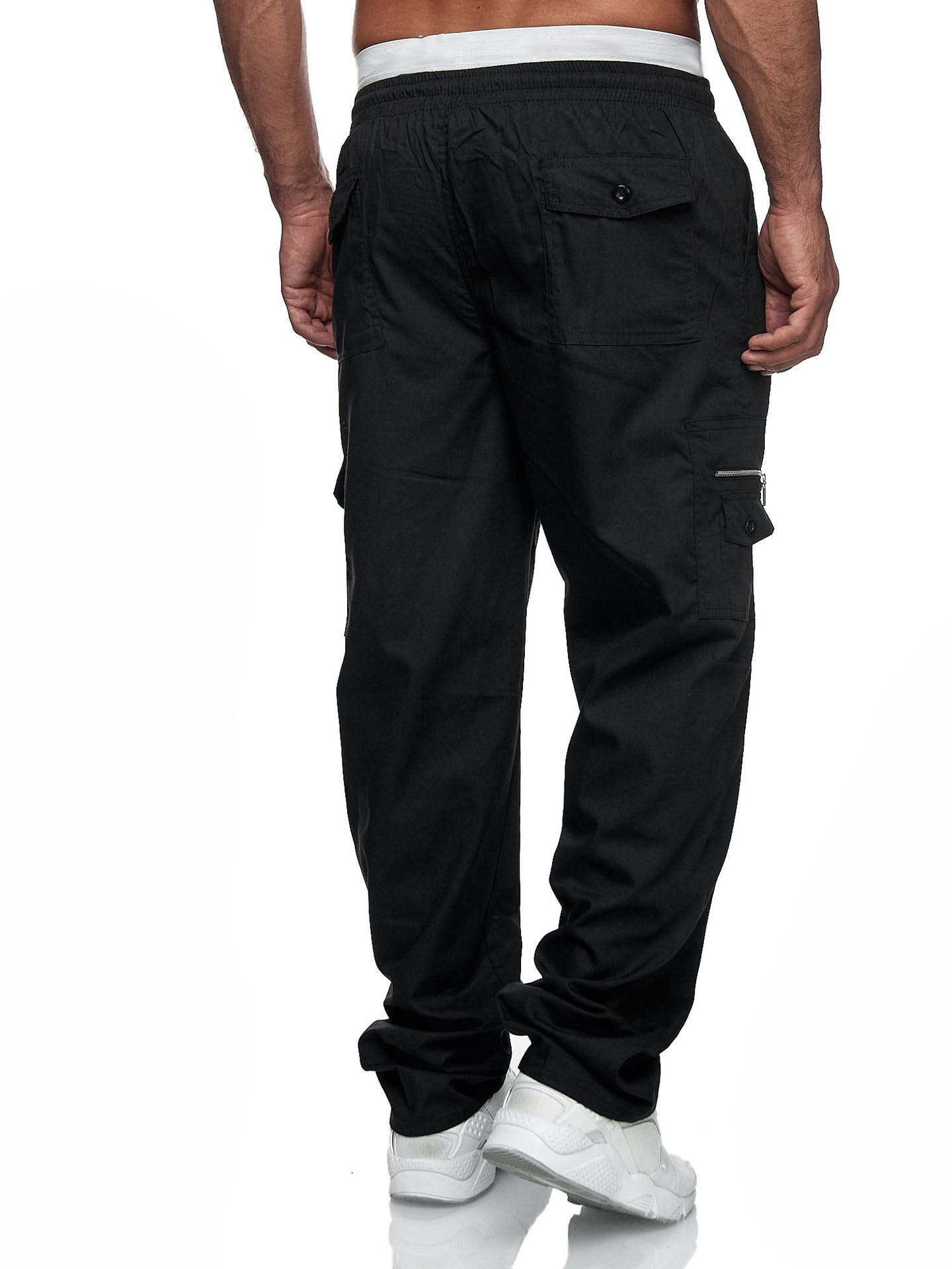 WZIKAI Mens Cargo Pants Relaxed Fit Drawstring Joggers Sweatpants for Men Workout Casual Long Trousers Black XXXL