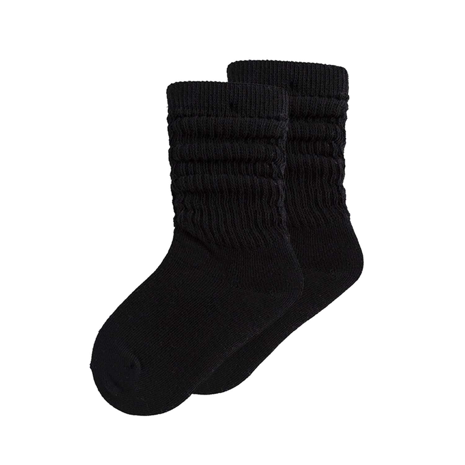 DOOVID Toddler Slouch Socks Knee High Socks Kids Boys Girls Cotton Long Crew Socks Black 6-8 Years