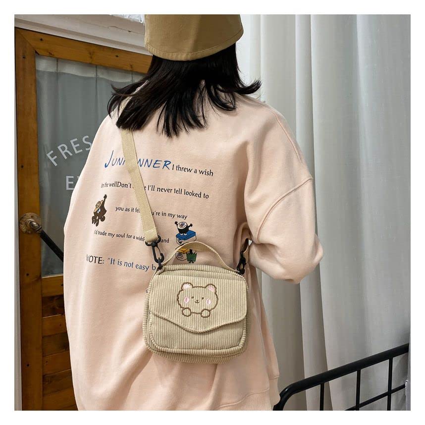 AWXZOM small cute Corduroy Crossbody bag min Kawaii Purse Crossbody Bag small Kawaii Wallet small Kawaii Crossbody Bag come with a duck pin (Beige)