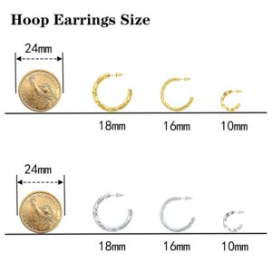 Envyou 20G Flat Back Earrings Stud Threadless Hypoallergenic Tragus Cartilage Piercing Jewelry,Small Gold Huggie Hoop Earrings Sets for Multiple Piercing (Silver 10/16/18mm)