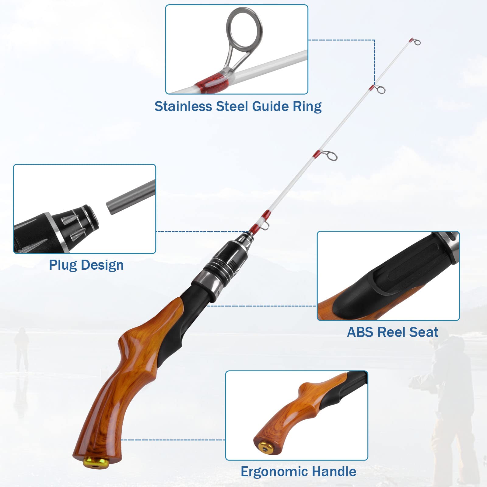 Ice Fishing Rod Portable Lightweight Spinning Rod Ice Fishing Pole Winter Ice Fishing Gear for Trout Walleye Perch Panfish Crappie