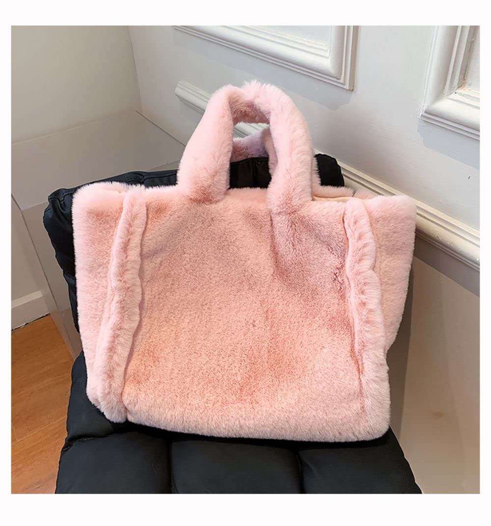 Large Fluffy Fuzzy Tote Bag Furry Purse Faux Fur Totes Shoulder Bags Women Plush Handbag Cute Winter Fashion Purses (pink)