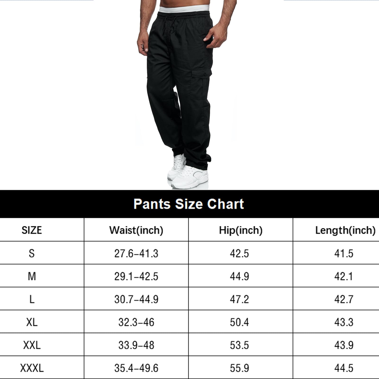 WZIKAI Mens Cargo Pants Relaxed Fit Drawstring Joggers Sweatpants for Men Workout Casual Long Trousers Black XXXL