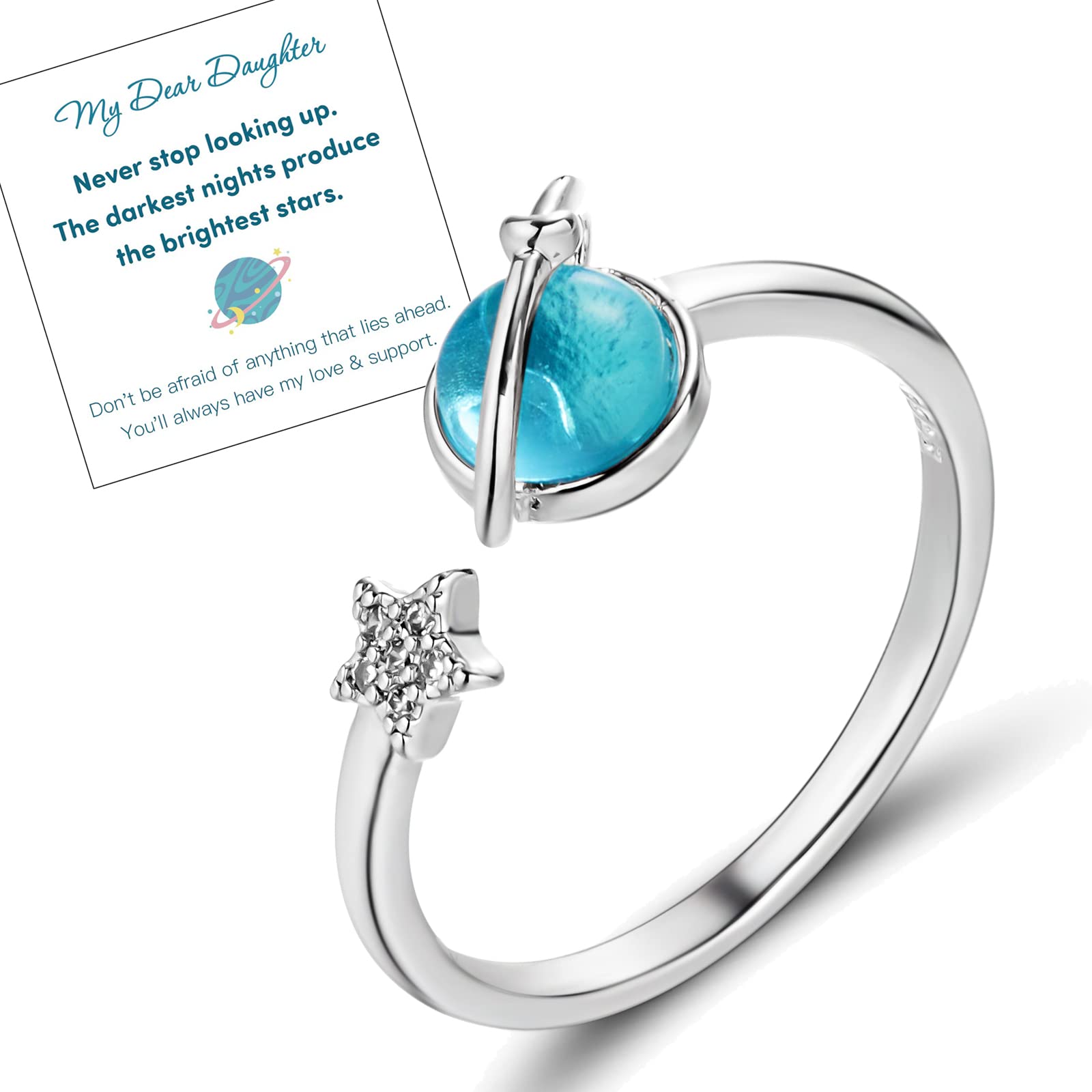 BELLA-Bee To My Beautiful Daughter Granddaughter Star Rings Sparkling Cubic Zirconia Planet Stars Rings Gift For Granddaughter (To My Daughter, With Card A)