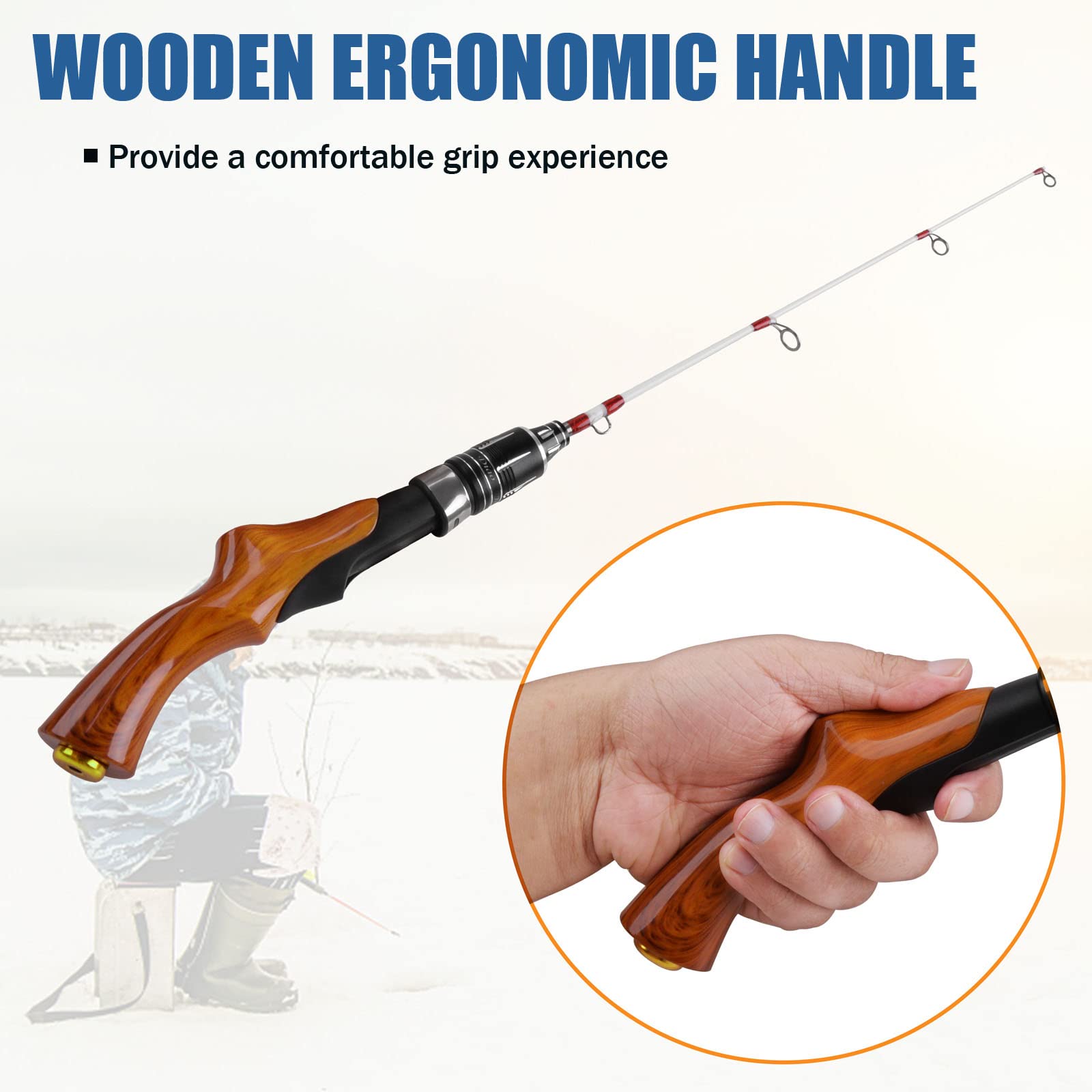 Ice Fishing Rod Portable Lightweight Spinning Rod Ice Fishing Pole Winter Ice Fishing Gear for Trout Walleye Perch Panfish Crappie