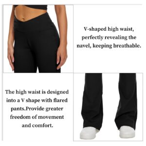 BECLOH Women's Casual Bootleg Flare-Yoga Pants V Crossover High Waisted Workout Pants Leggings(Black,M)