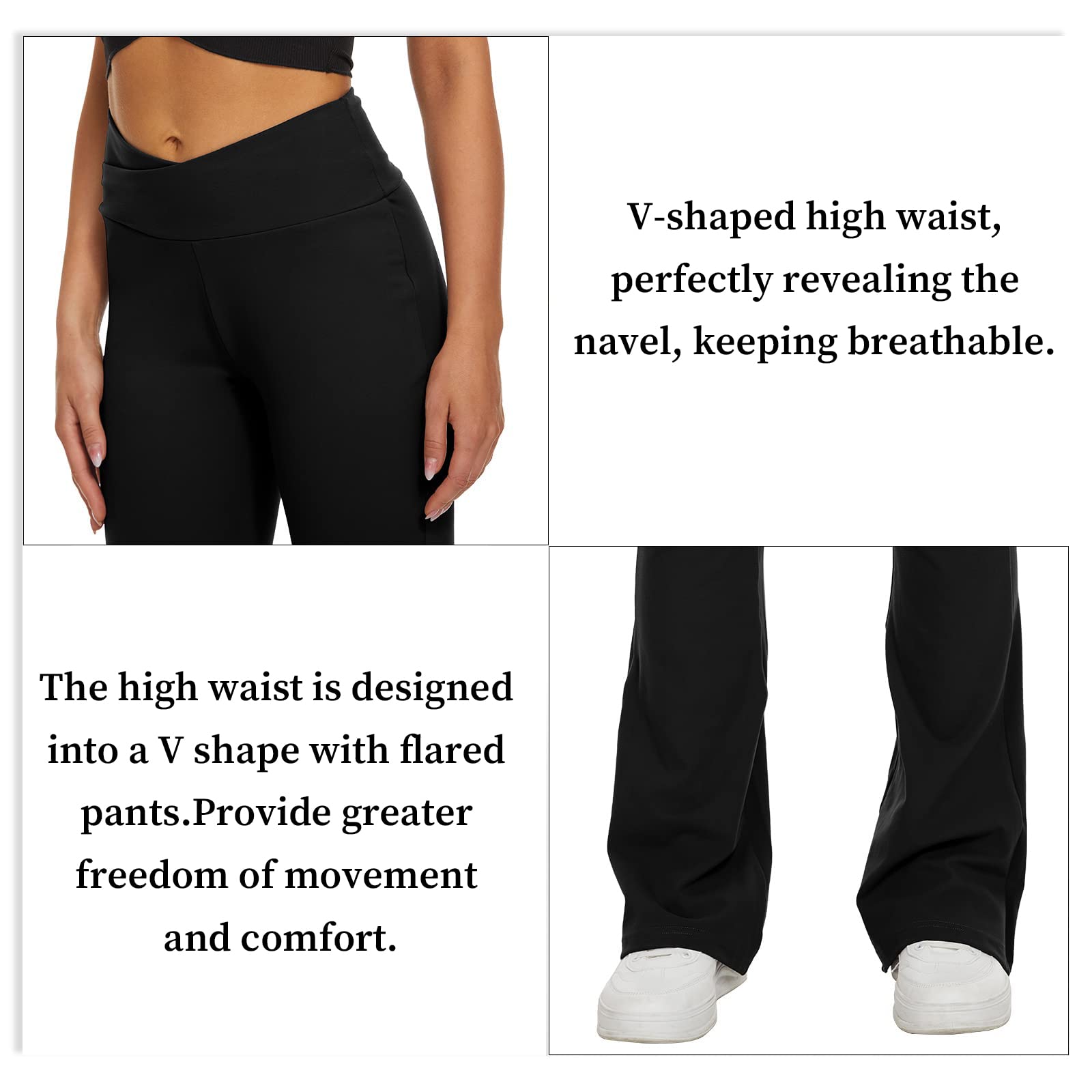 BECLOH Women's Casual Bootleg Flare-Yoga Pants V Crossover High Waisted Workout Pants Leggings(Black,M)