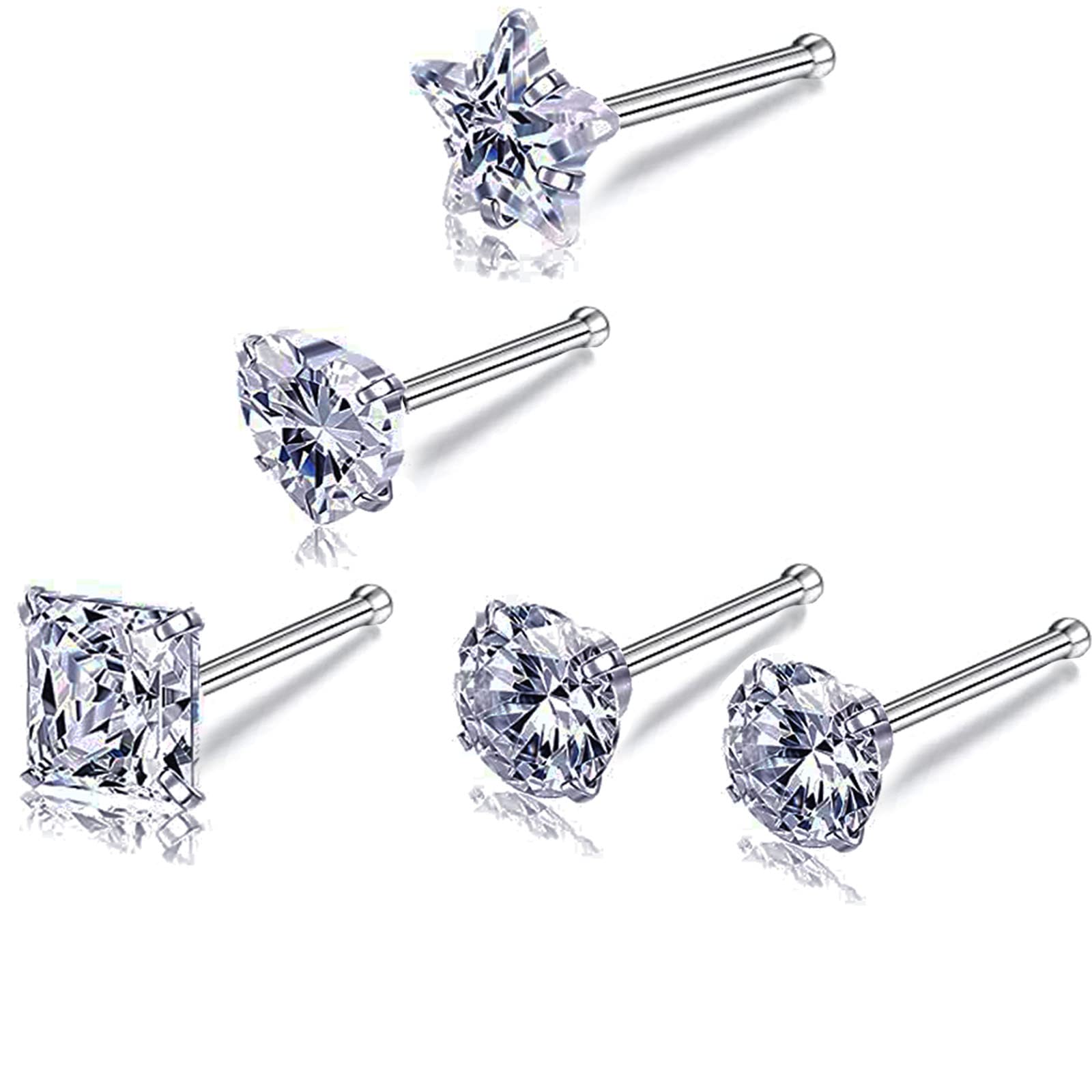 Carperton Nose Studs Nose Rings Studs Bone Nose Studs for Women Diamond Titanium Steel Nose Piercing Silver