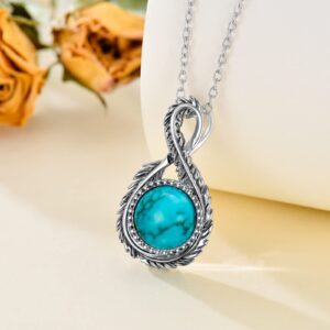 BETHZA Natural Turquoise Necklace for Women 925 Sterling Silver Oxidized Genuine Gemstone Infinity Feather Pendant Western Jewelry Gifts for Birthday Christmas