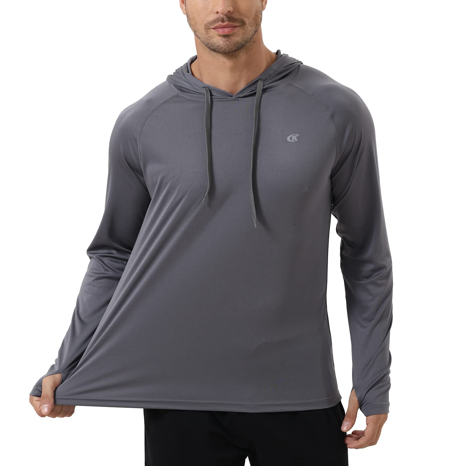 Men's UPF 50+ Long Sleeve Hooded Shirts Sun Protection Athletic Hoodie for Fishing Hiking Running Workout Rash Guard Shirt Charcoal Grey M