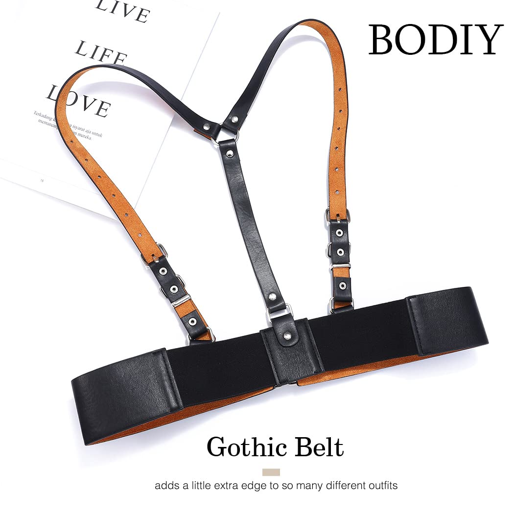 BODIY Punk Goth Women Waist Belts Black PU Leather Fashion Body Chain Belt Rave Accessory Belt Adjustable