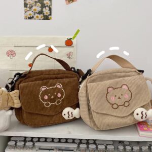 AWXZOM small cute Corduroy Crossbody bag min Kawaii Purse Crossbody Bag small Kawaii Wallet small Kawaii Crossbody Bag come with a duck pin (Beige)