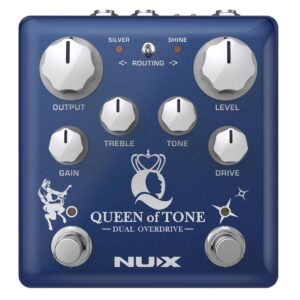 nux ndo-6 queen of tone dual overdrive pedal stacked with horseman and morning star