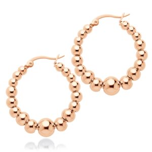 ‎555Jewelry Beaded Stainless Steel Hoop Earrings, Large Round Circle Beaded Steel Hoop Earrings, ‎Hoops Earrings for Women, Hypoallergenic Earrings for Women Hoops, Rose Gold