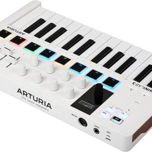 Arturia MiniLab 3 MIDI Keyboard Controller Bundle with Deluxe Sustain Pedal, USB Cable & Liquid Audio Polishing Cloth - 25 Key MIDI Keyboard for Recording Studio Equipment, Software Included (WHITE)