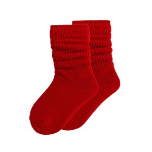 DOOVID Toddler Slouch Socks Knee High Socks Kids Boys Girls Cotton Long Crew Socks Red 3-5 Years