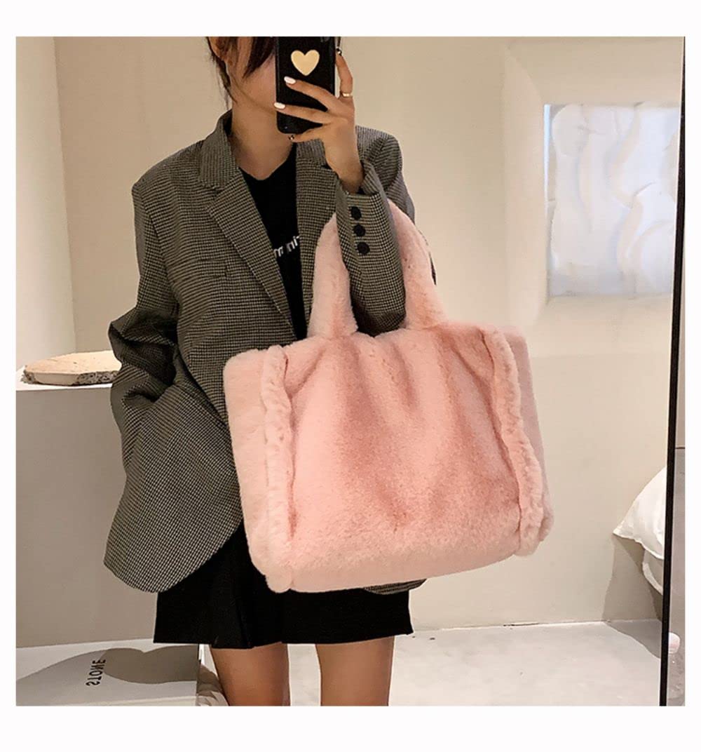 Large Fluffy Fuzzy Tote Bag Furry Purse Faux Fur Totes Shoulder Bags Women Plush Handbag Cute Winter Fashion Purses (pink)