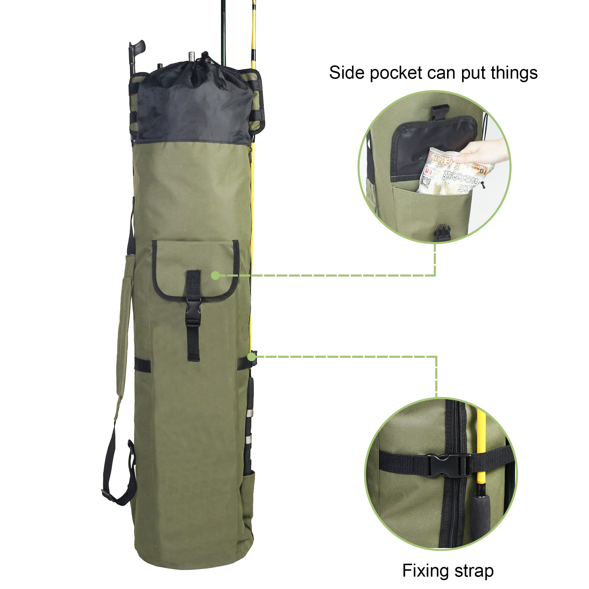 LINOCA Fishing Rod Bag Pole Storage Bag Fishing Rod Case Holds 5 Poles Travel Case Waterproof Lightweight Fishing Tackle Storage Bag Large Capacity Fishing Gear Organizer Gift for Men(Green)