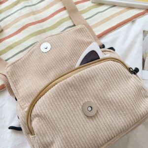 AWXZOM small cute Corduroy Crossbody bag min Kawaii Purse Crossbody Bag small Kawaii Wallet small Kawaii Crossbody Bag come with a duck pin (Beige)