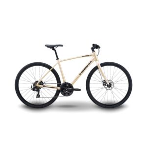 5Seconds Hybrid Bicycle Paramount 100 | Mountain Bike for Men, Women | 21-Speed, Lightweight Aluminum Alloy Frame, Adult Bike with Trigger Shifters and Mechanical Disc Brakes (Beige)